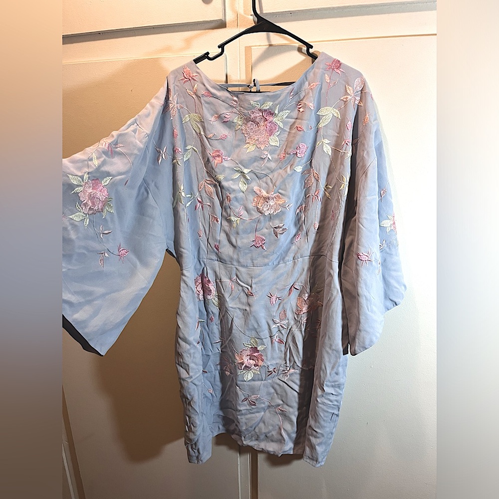 ASOS Size 16 Embroidered Kimono Mini Skirt Pale Blue